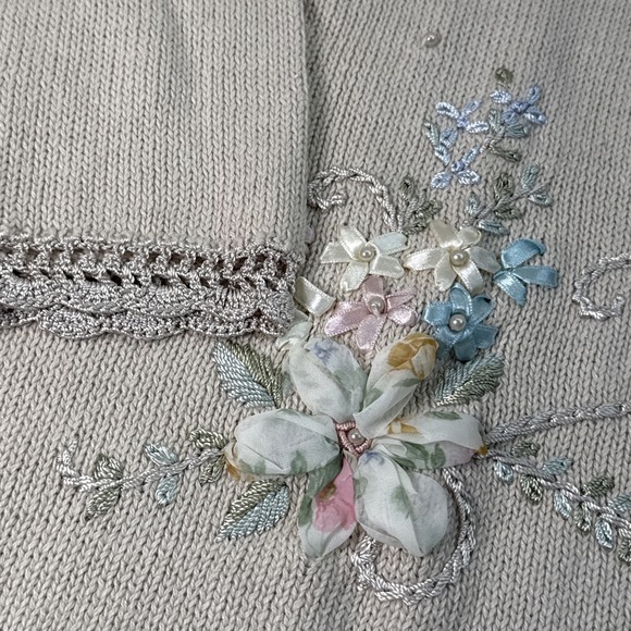 NWT Vintage Bentley L-mart Women's XL Embroidered Tan Sweater Floral & Faux Pear - Picture 3 of 9